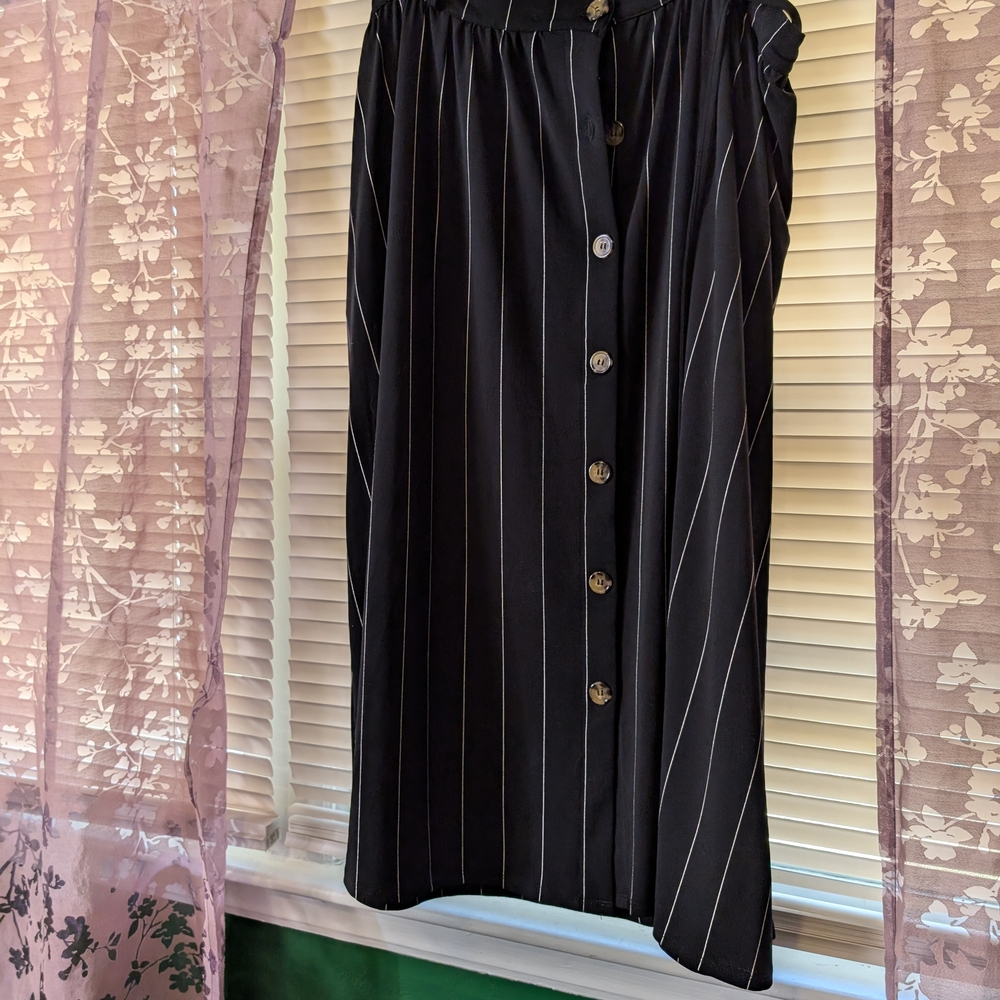 Terra & Sky Black Striped Midi Skirt
